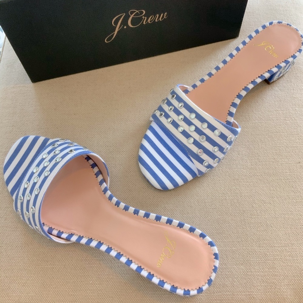 Never worn. J.CREW Fabric Knotted Jeweled Mule Sandal Sz 7 NIB